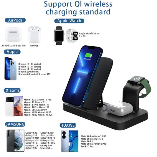 Wireless Charger Station for Iphone Multiple Devices 3 in 1 Fast Wireless Charging Stand Dock for Apple Watch, Airpods, Iphone 13 12 11 Pro X Max XS XR 8 plus Series